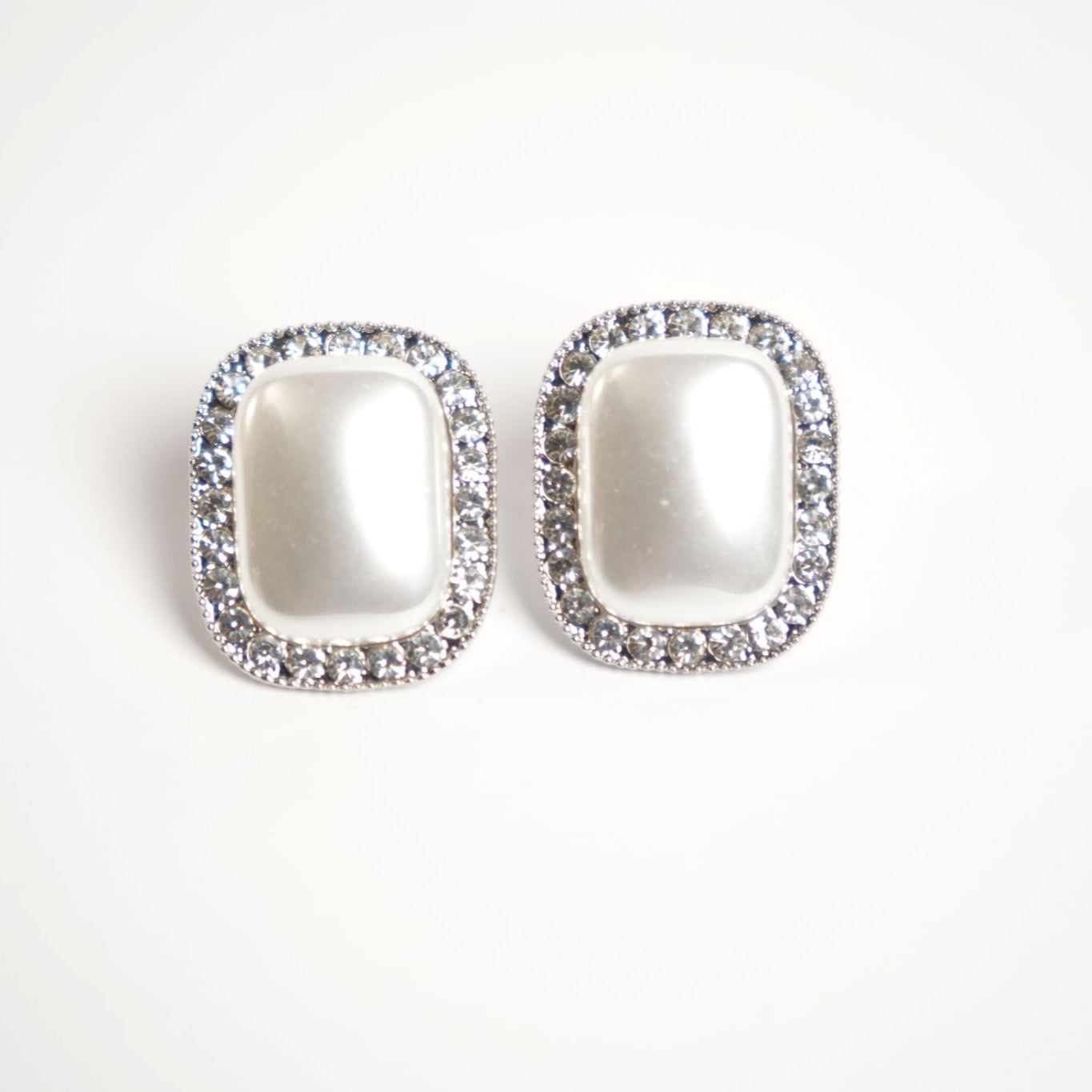 Crystal-Trim Pearl Stud Earrings