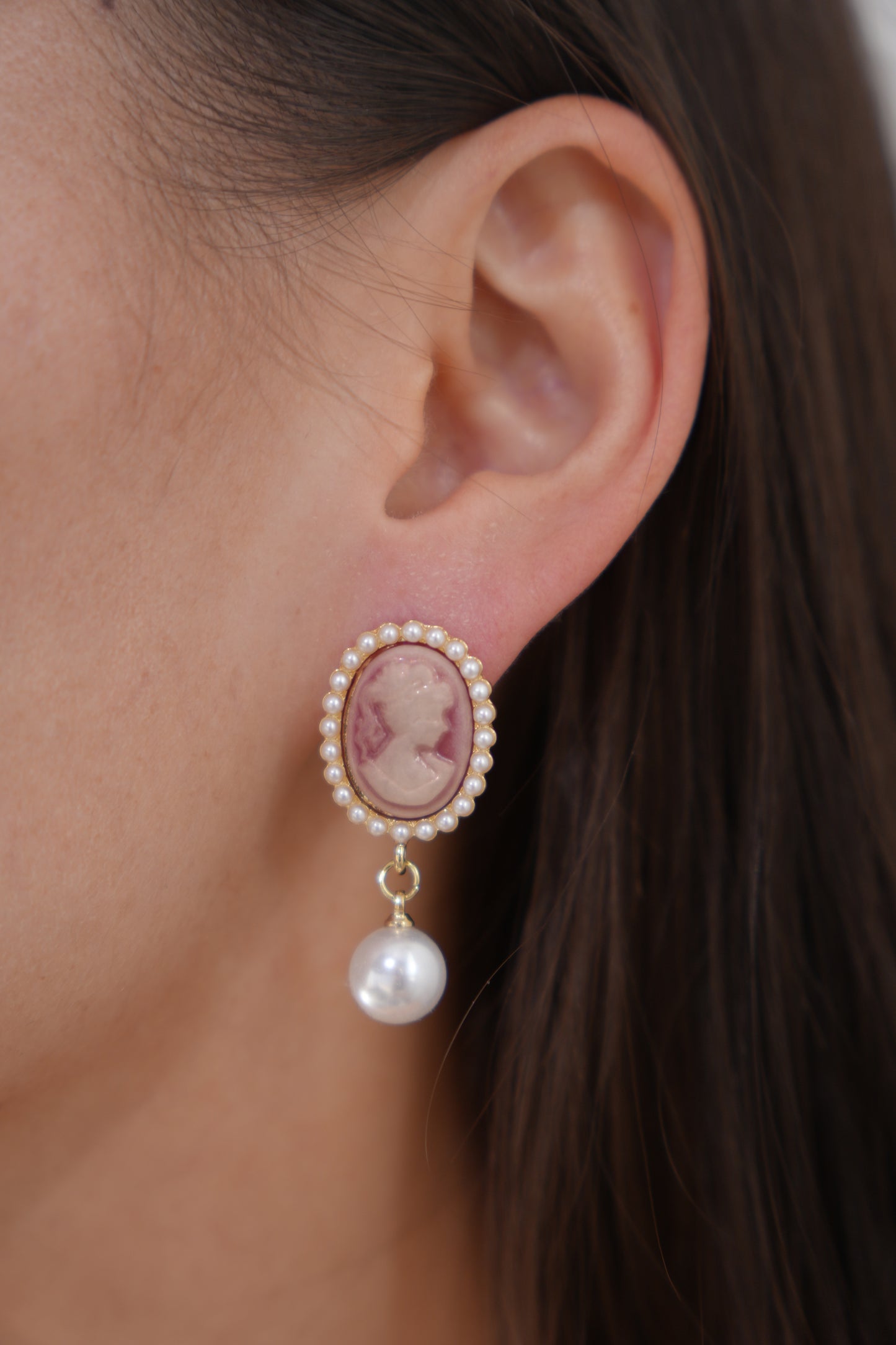 Vintage Cameo Pearl Drop Earrings