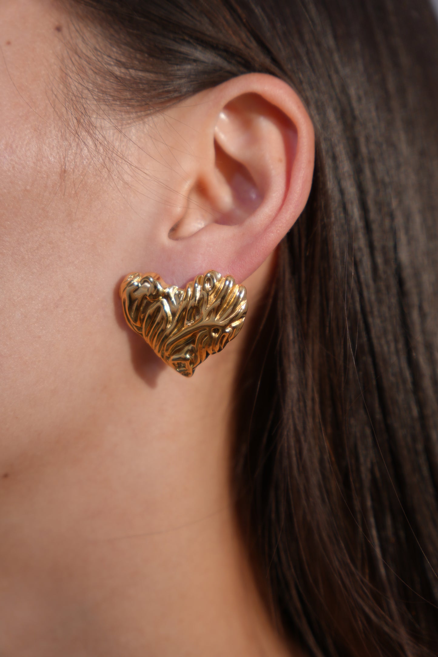 Molten Heart Gold Stud Earrings