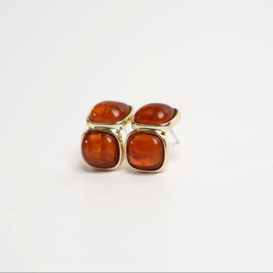 Amber & Rose Gold Stud Earrings