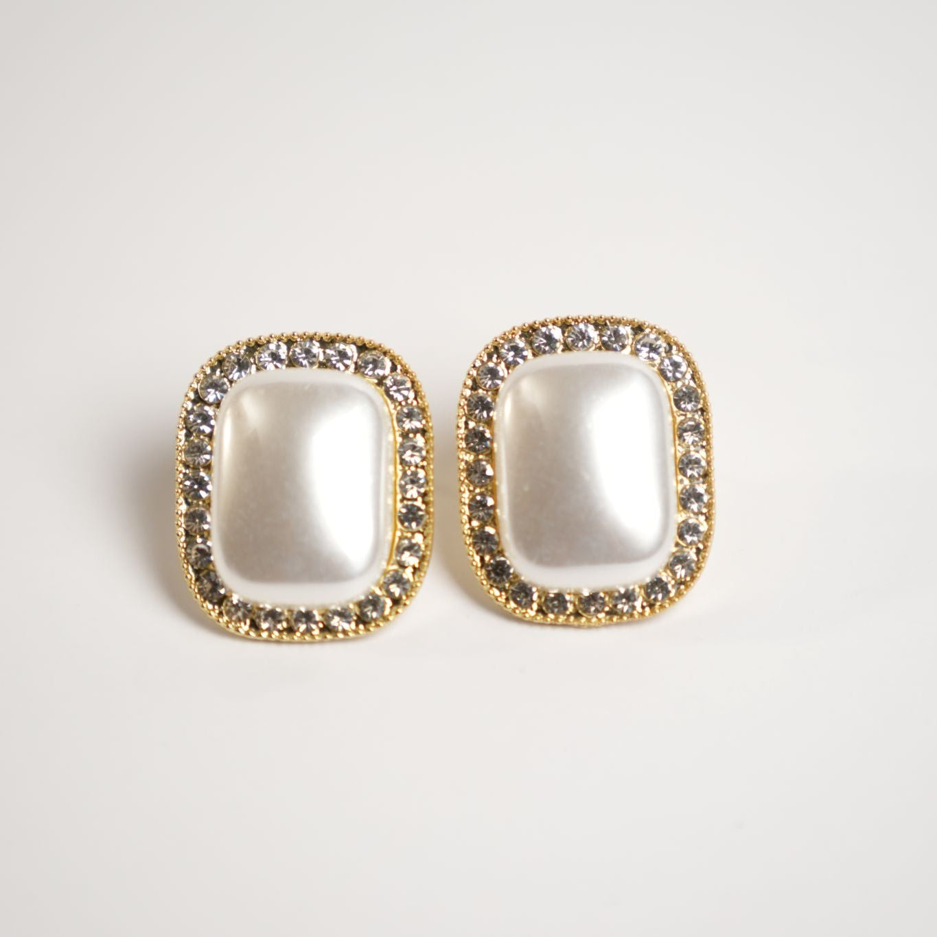 Crystal-Trim Pearl Stud Earrings