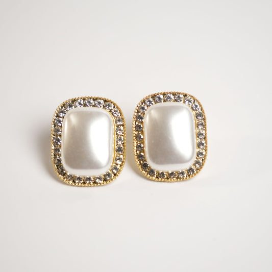 Crystal-Trim Pearl Stud Earrings