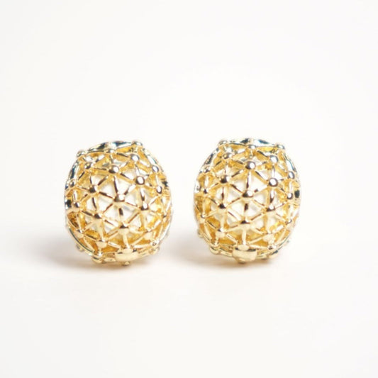 Golden Mesh Dome Earrings – Filigree Orb Design