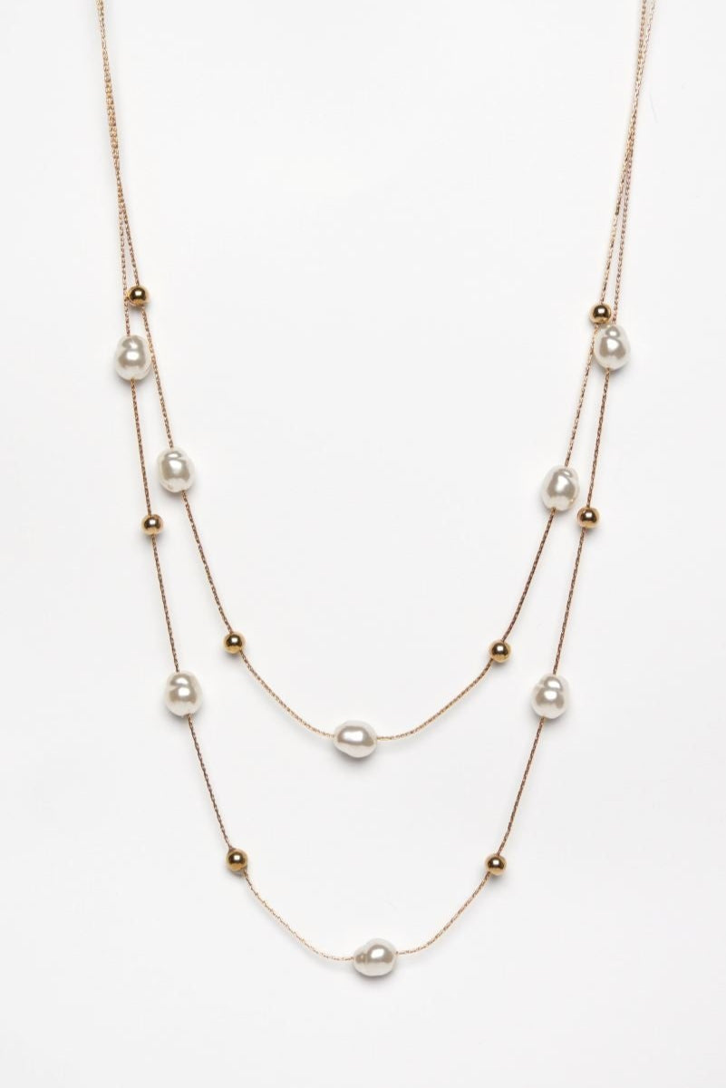 Floating Pearl & Gold Bead Layered Necklace