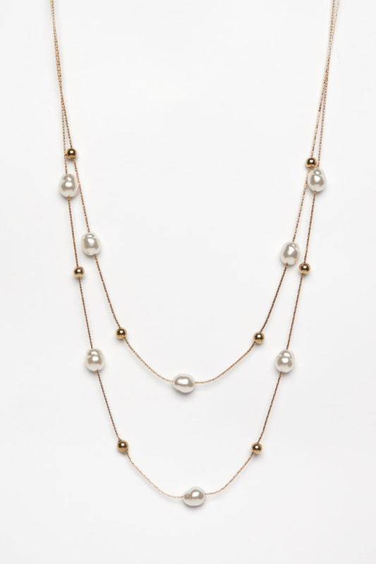 Floating Pearl & Gold Bead Layered Necklace