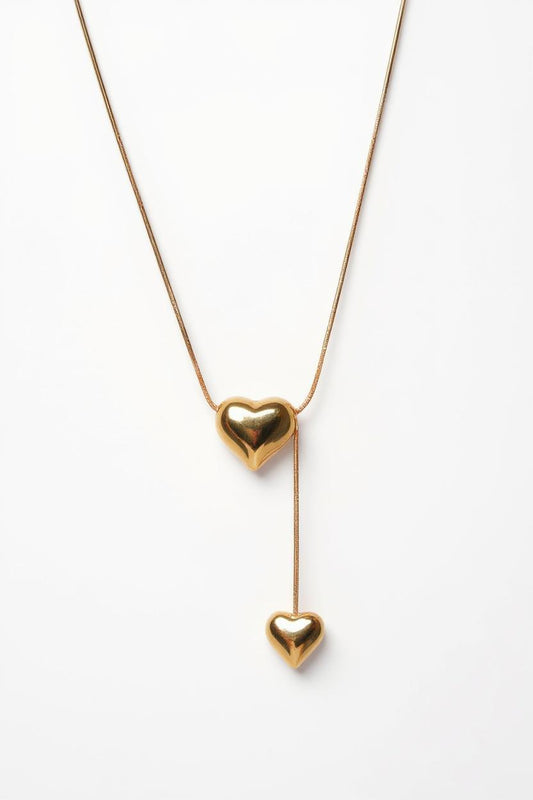 Double Heart Lariat Necklace