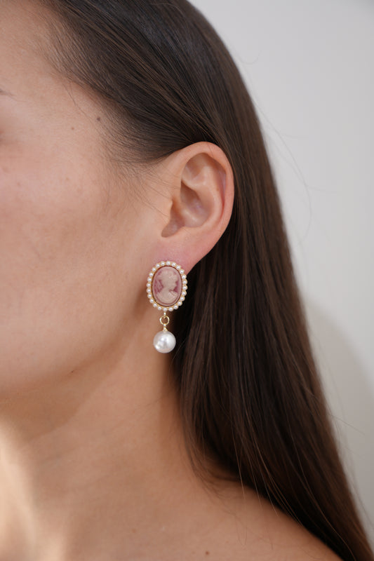 Vintage Cameo Pearl Drop Earrings