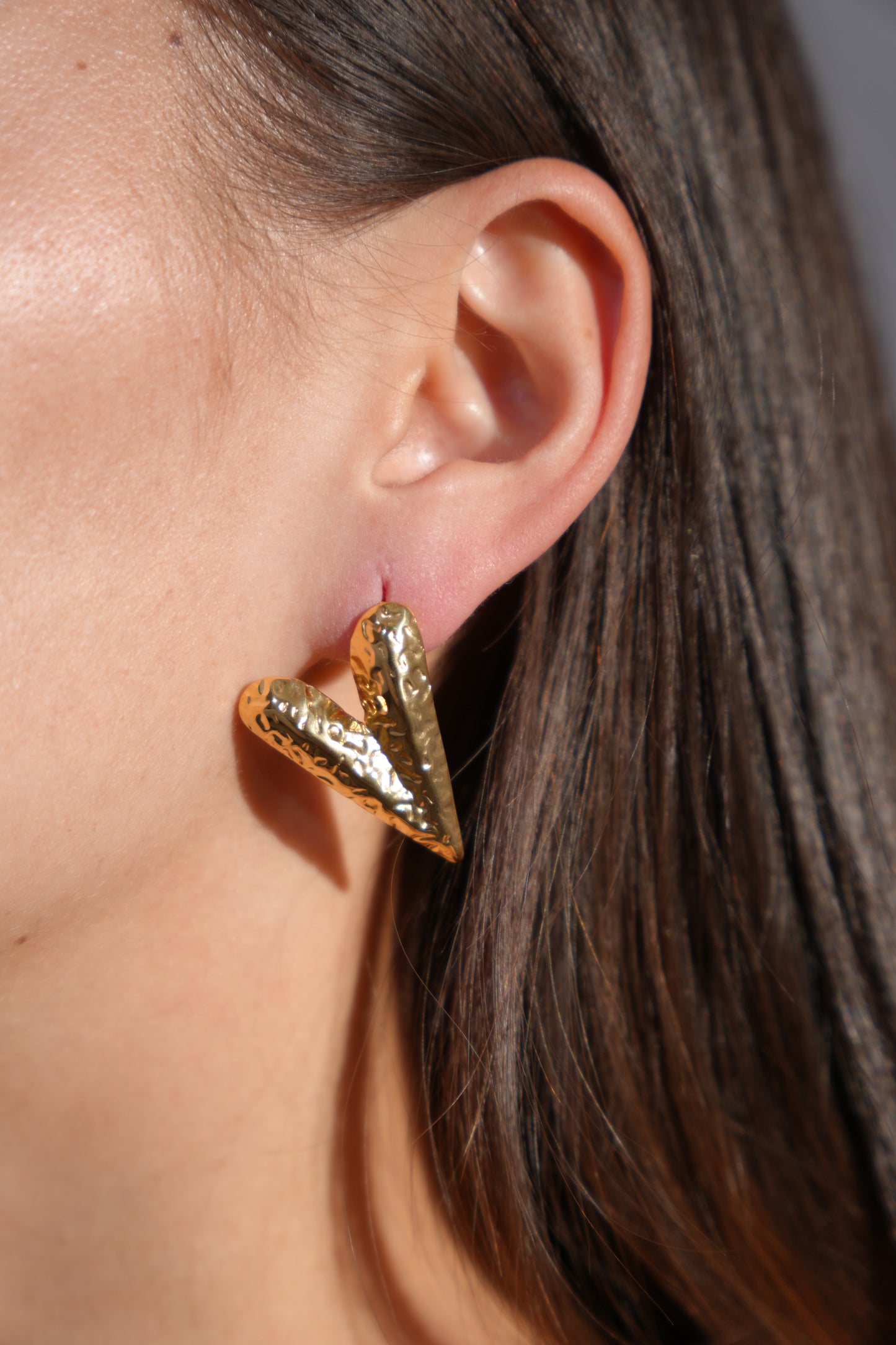 Hammered V-shaped Heart Earrings