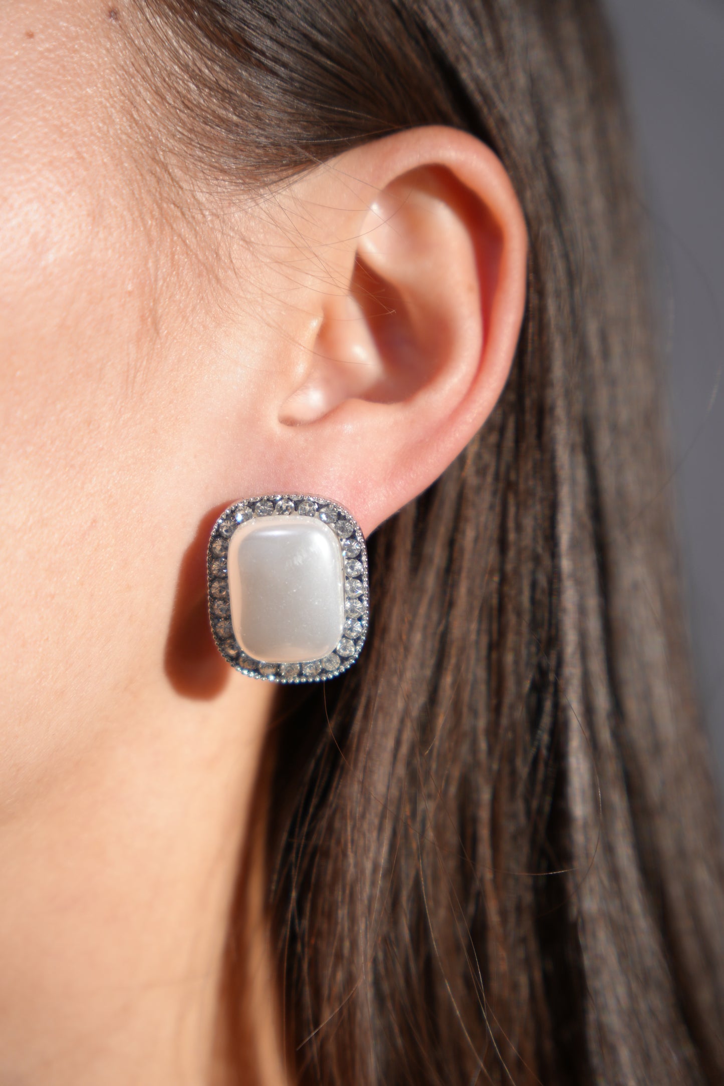 Crystal-Trim Pearl Stud Earrings