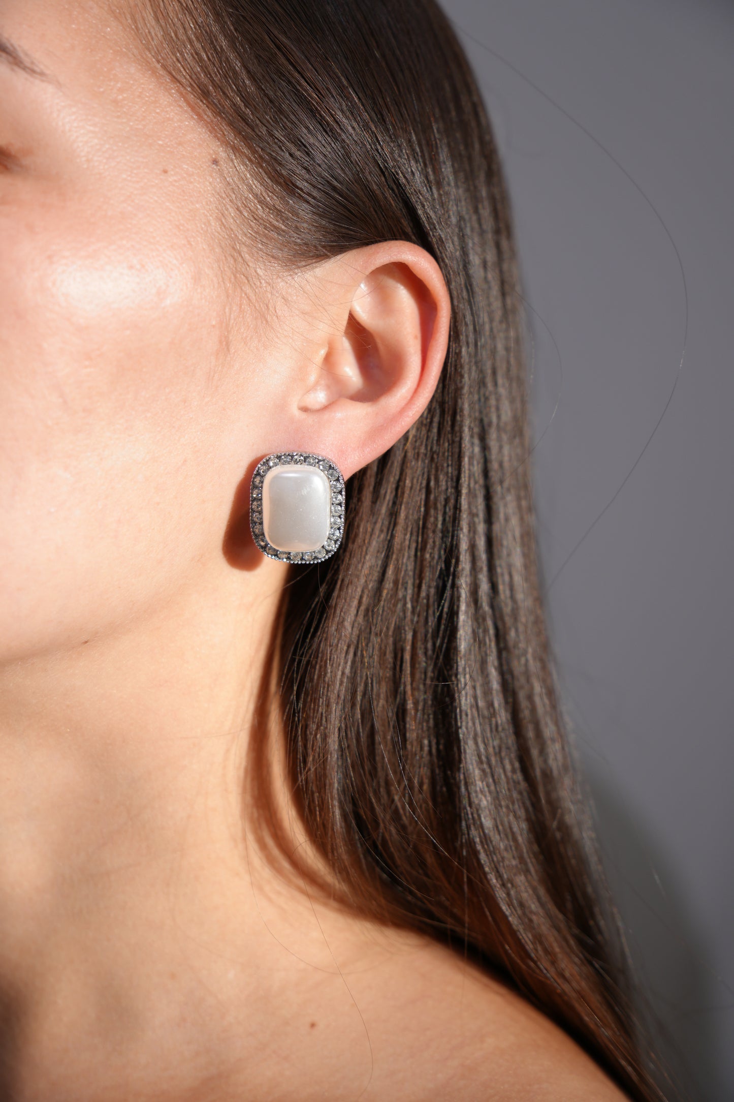 Crystal-Trim Pearl Stud Earrings