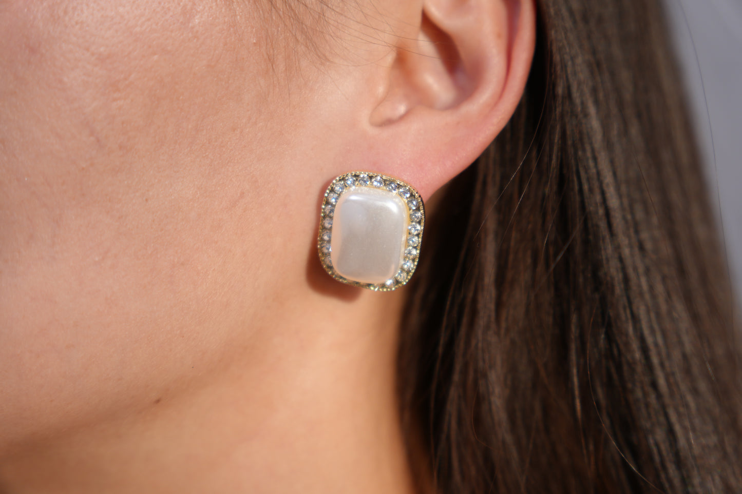 Crystal-Trim Pearl Stud Earrings