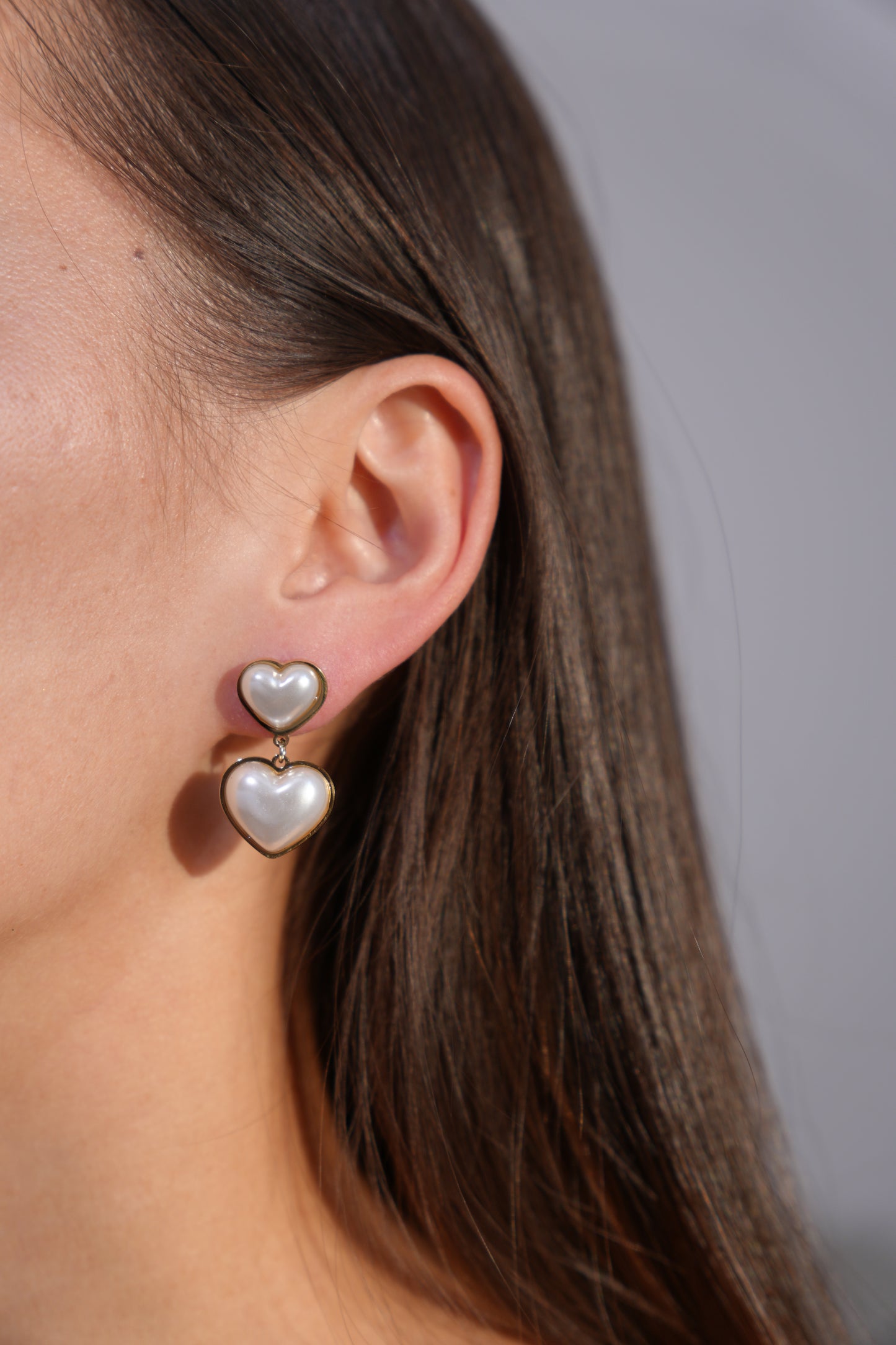 Double Heart Pearl Drop Earrings