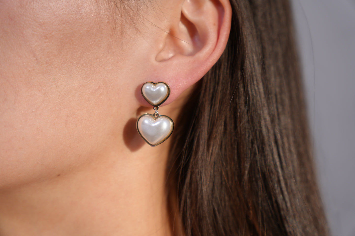 Double Heart Pearl Drop Earrings
