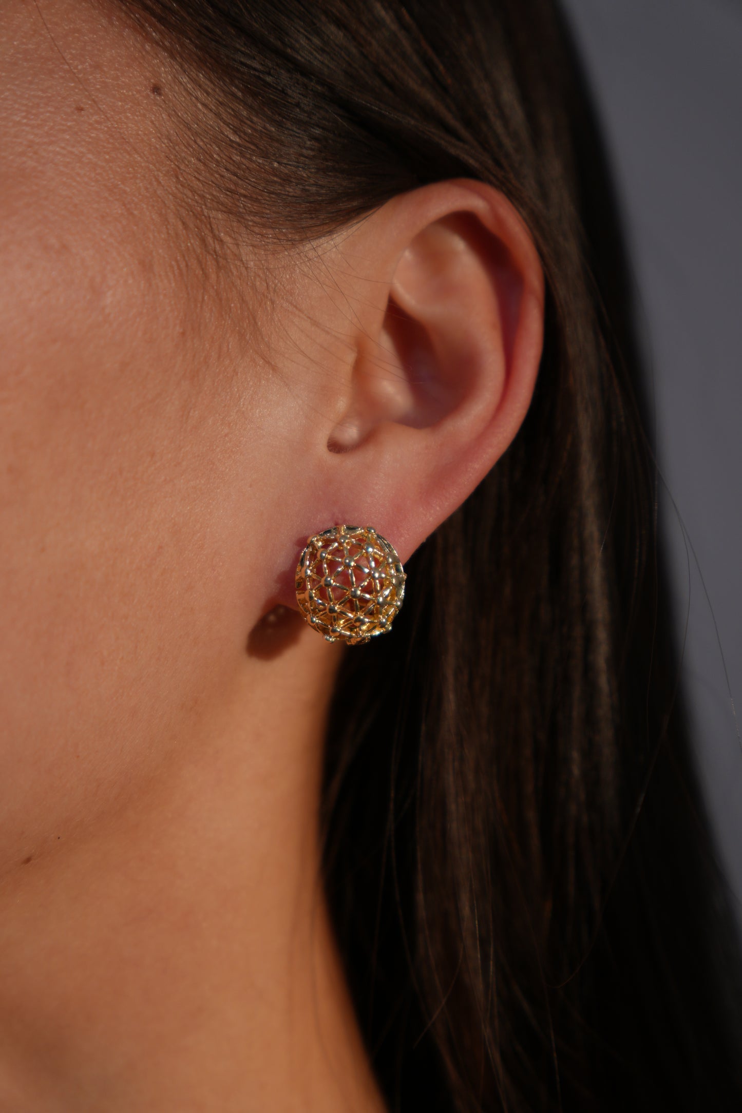 Golden Mesh Dome Earrings – Filigree Orb Design