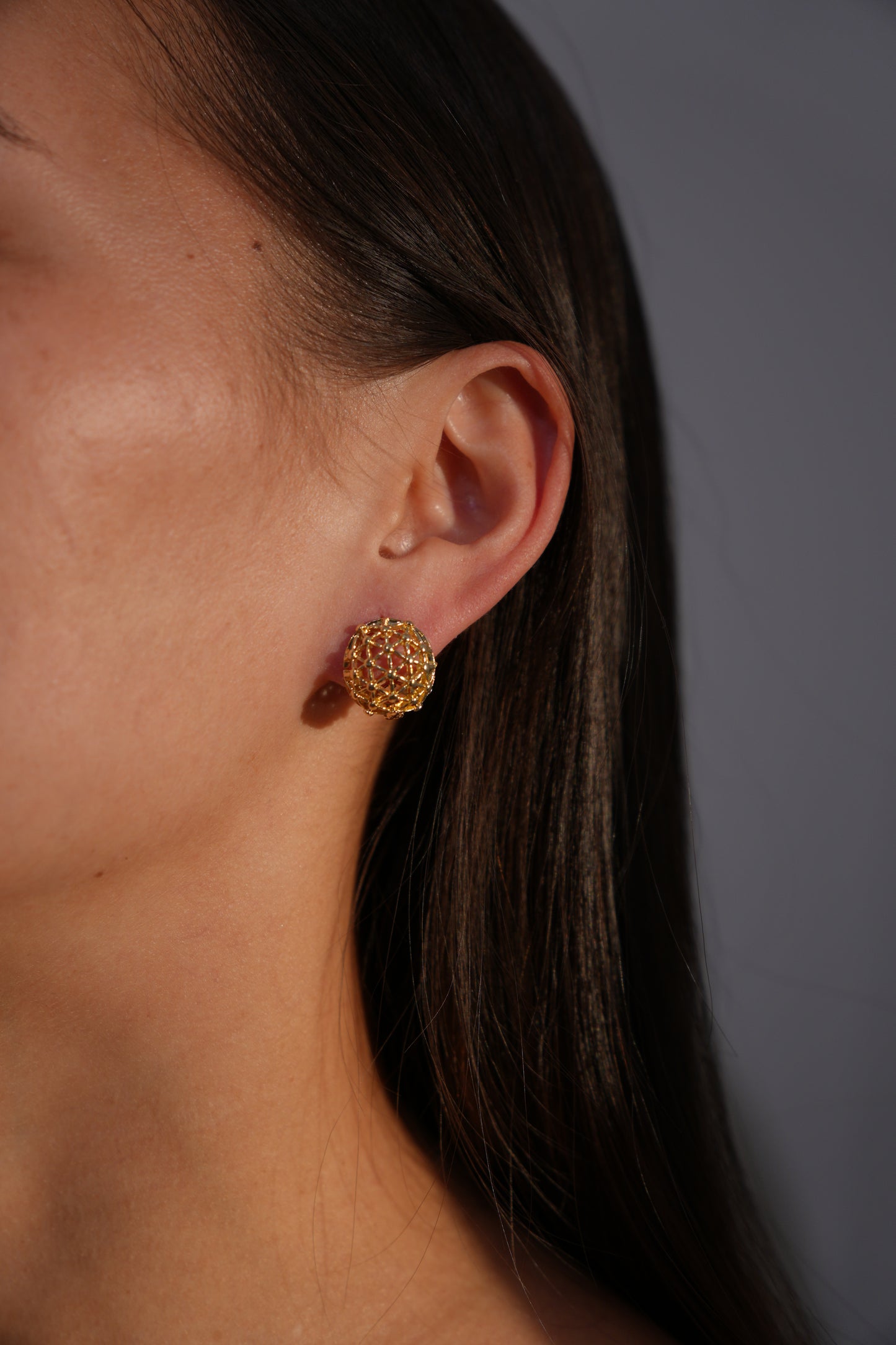 Golden Mesh Dome Earrings – Filigree Orb Design